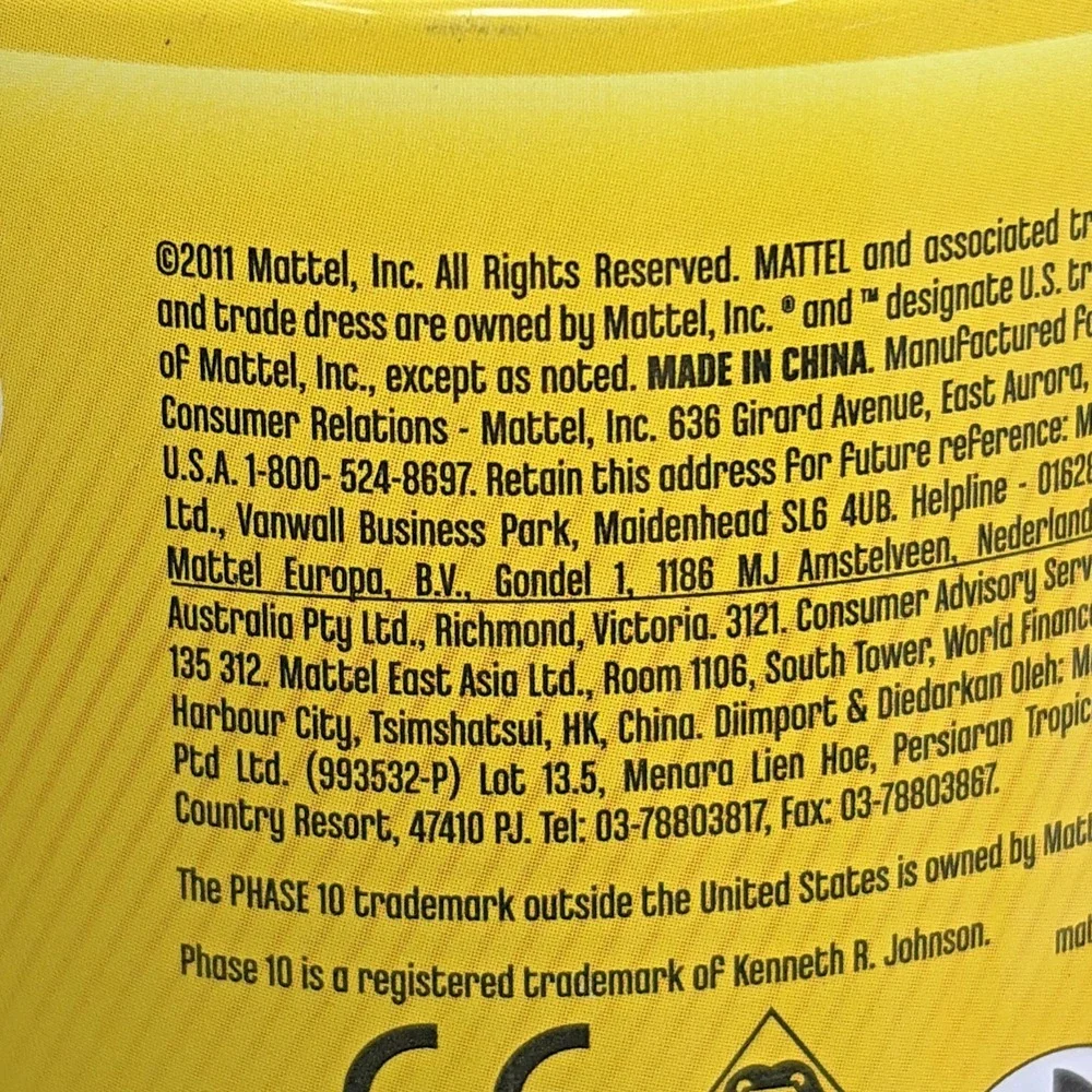 Phase 10 Dice Game Yellow Tin Soda Can 100% Complete Family Mattel 2011